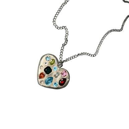 heart with stones necklace - (03)0